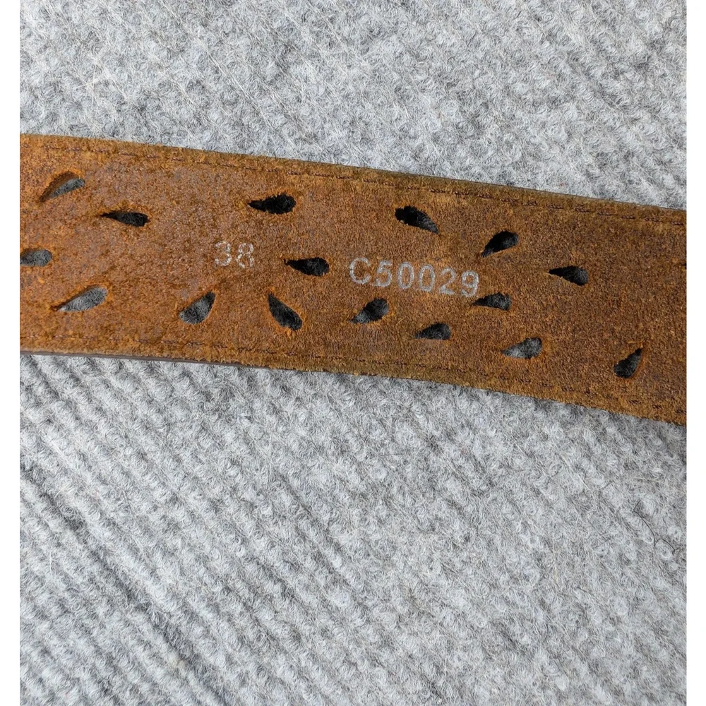 Tony Lama Tooled Leather Belt Nocona Buckle Womens 38 Brown Silver Tone Bull - Picture 7 of 9